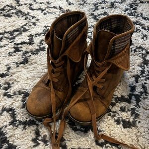 Brown Booties with Plaid Lining